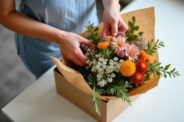 Nachhaltige Blumenverpackung für Lieferung