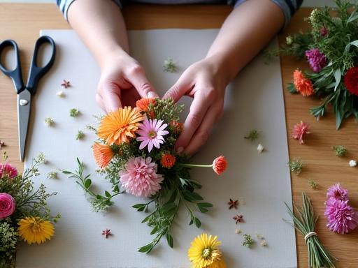 DIY Strauß Workshop - Hände beim Binden